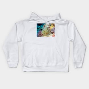 Caribbean Coral Reef Giant Sea Anemone group and Arrow Crab Kids Hoodie